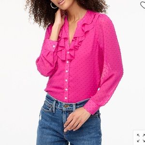 J.Crew~Clip-dot Ruffle Button Up Shirt